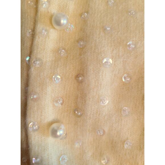 Sweater Womens Hand Beaded Vintage 1980s Small Cream Yellow Sparkly - Picture 4 of 8
